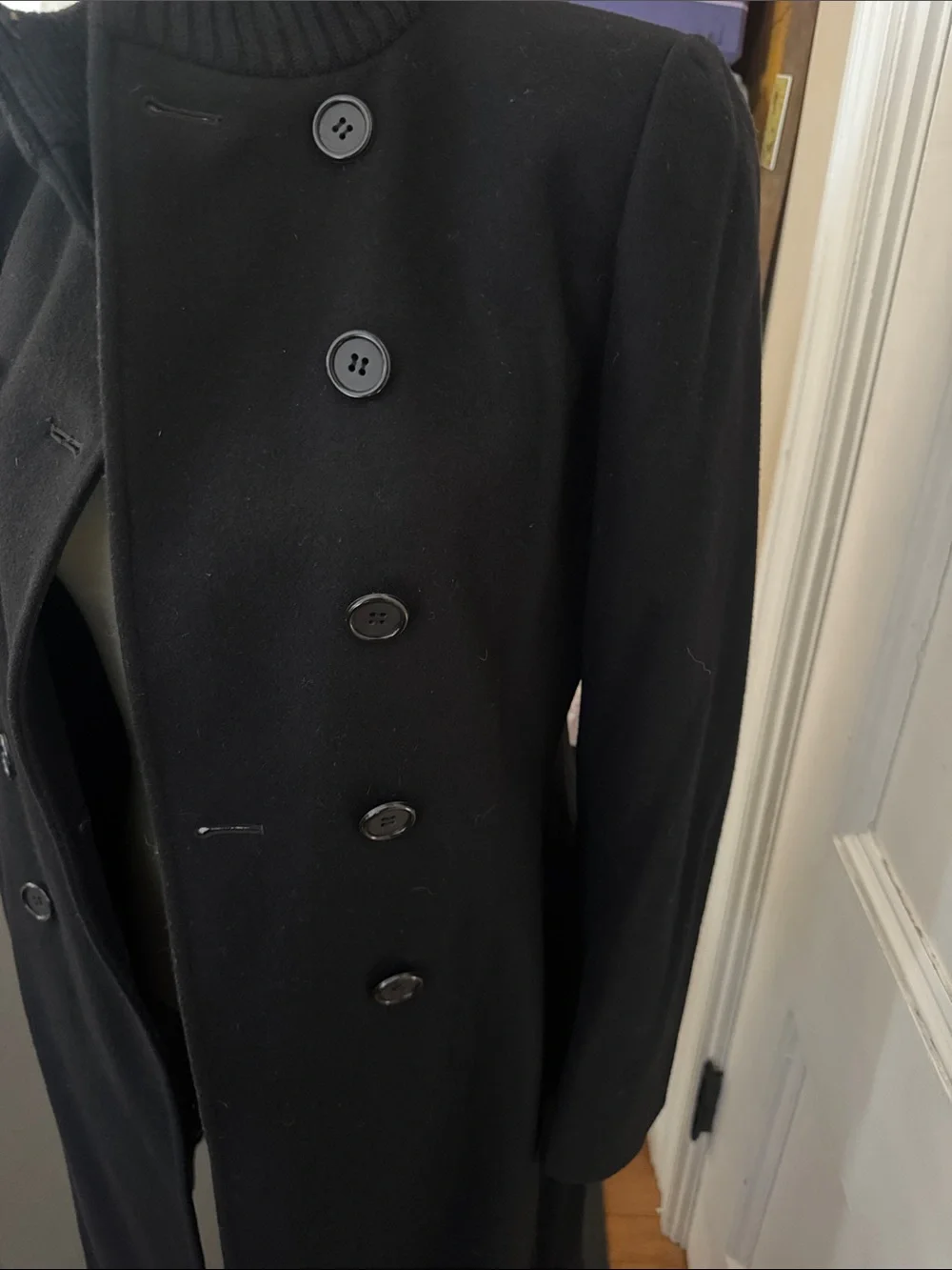 Tahiri Classic Double-Breasted Black Women's Wool Coat
